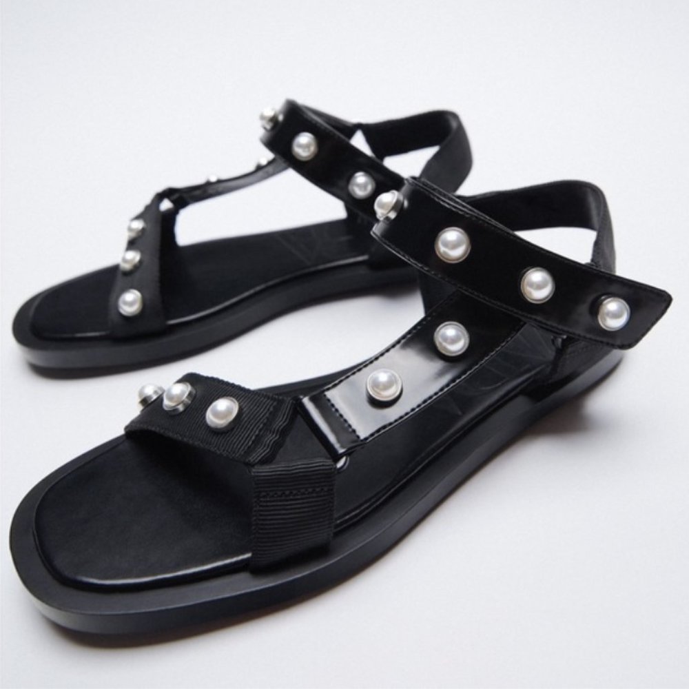 Zara Black Pearl Sandals